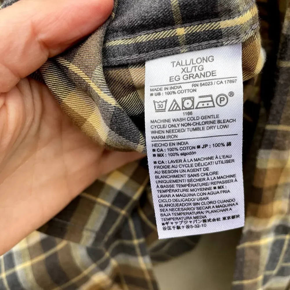 NEW Banana Republic Slim Untucked Lightweight Flannel XL Tall Grey